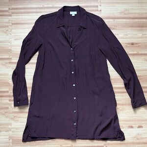 J JILL Size S TALL Purple Tunic Button-Down Long Sleeve with Pockets